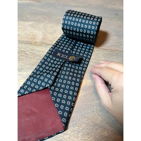 Kelly Silk Tie Men's Dark Blue Micro Geometric Pattern Formal Necktie - Picture 2 of 3